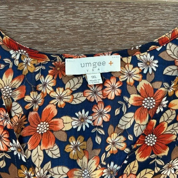 Umgee Floral Long Sleeve Maxi Dress - Orange and Blue - Picture 4 of 8